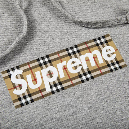 Supreme Burberry Box Logo Hooded Sweatshirt Heather Grey